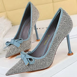 Shoes New Bowknot Woman Pumps Pointed Toe High Heels Designer Shoes Weave Stiletto Heels Female Shoes Fashion