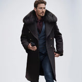 Men's Casual Large Wool Collar This Coat Solid Color Double Buckle Men's Coat To Keep