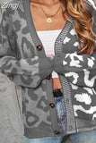 Winter Pink Leopard Print Cardigan Women Knitted Sweater V-neck Female 2023 Loose Button Coat Warm Cardigan for