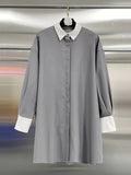 Temperament 2025 Autumn And Winter New Fashion Collar Bump Color Thin Splicing Button Long French Top Woman