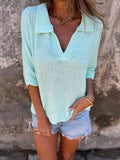 Women's Summer New Collar Knitted Shirt Seven-Point Sleeve Solid Color Bottom Shirt