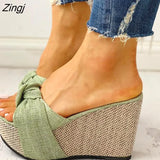 Tied Slip on Leisure Platform Summer Sandals 2023 Wedges High Heels Women Shoes Woman Mules Flip