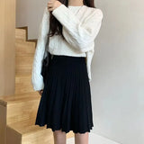 Knitted Pleated Long Mini Skirt- Outfit
