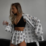 New Loose Long-Sleeved Women's Printed Casual Commute With Pajamas High-Waist Shorts