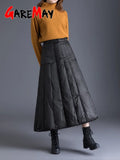 Winter Women's Duck Down Skirt High Waist Casual Long Skirt for Women Thick Warm Female Padded Black