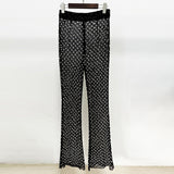 Spring And Summer New Hollow Nail Bead Three-Dimensional Flower Suit Pearl Brighten Mesh Trousers