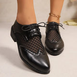 Wind With Sharp Head Thick Heel Single Shoes Fashion Hollow Breathable Splicing Large Size Leather