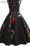 Printed Women Summer Dresses 2023 Elegant O-neck Sleeveless Tank Robe Vintage Rockabilly Dress Pinup Swing with