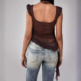 Zingj Summer New Women's Fashion Sexy Wood Ear Splicing Temperament Gauze Small