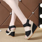 Summer New Slope And Fish Mouth Sandals Women's Casual Loose Cake Thick-Sed High-Heeled Magic Sticker Women's