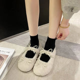 Zingj Knot Lamb Wool Wool Shoes Women Wear 2023 Winter New Flat Shallow Mouth Bean Shoes And Wool Cotton Floating Shoes-Outfit