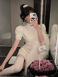 Sexy O-Neck Slim Casual Office Lady Knitted Mini Dress Sweater Women Party Design Long Sleeve One Piece Dress Elegant