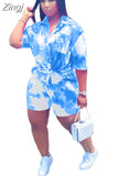 Two Piece Set Women 2023 Dashiki African Tie Dye Shorts Sets Oversized Shirt High Waist Shorts Mujer Matching Sets