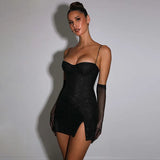 Shiny Sexy Forked Chest Strap Hip Skirt Spicy Girls Slim Party Bar