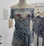Y2k Single-Layer Mesh Yarn Printed Short-Sleeved T-Shirt Design With A Word Strap To The Shoulder