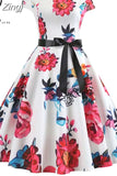 Women Vintage Dress Summer Floral Print Short Sleeve Dresses 50s 60s Office Party Rockabilly Swing Retro Pinup Plus