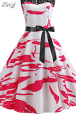 Patchwork Floral Print Women Summer Dress Hepburn 50s 60s Elegant Vintage Dress Office Ladies A-Line Party Dresses