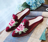 Zingj Tip Fashion Collocation Cheongsam Peony Embroidered Cloth Slippers Women Shoes Cloth