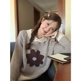 Autumn And Winter New Korean Casual Small Collar Striped Flower Sweater Women's Loose Long-Sleeved Knitting