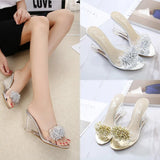 Zingj Sandal Summer 2023 New Sexy Crystal Transparent Heels Glass Wedge