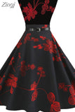 Music Note Print Pleated Dress Women Summer Vintage 50s 60s Retro Hepburn Big Swing Robe Party Dresses
