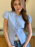 New Temperamental Femininity Polo Collar Short-Sleeved Shirt Hottie Street Commute Wrinkles On The