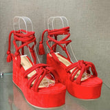 Summer New Large-Size Thick-Sled Strap Sandals Toe Round-Headed Rope Strap Fashion