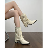 Western Cowboy Boots Sharp Head And Pants Tube Boots Women 2025 New Big Good-Looking Short Boots Folds High