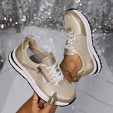 Casual Sneakers Women's 2025 New Fashion Slope And Thick-Soled Tie With Women's Sports Single