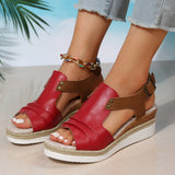 Fish Mouth Slope Heel Sandals Large-Size Folded Belt Buckle Bottom Hemp Rope Soles Women's Sandals In The Summer Of