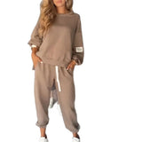 Knitted Women's Two-Piece Set Long-Sleeved Top And Casual Broad-Legged Pocket Trousers