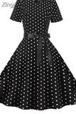 White Polka Dot Vintage Dress Summer Women Floral Print Short Sleeve Retro Robe Rockabilly Dresses Party