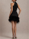 Women's New Sexy Sleeveless Body Shiny Plush Dress Dress Dress Glie