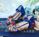Zingj Heels Single Shoes Ethnic Wind Contrast Color Canvas Retro Embroidered Cloth Shoes With Women's Shoes Spring And