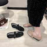 Metal Buckle Flat Sandals Women Wear 2025 Summer New Fashion Hollow Casual