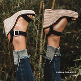 Bag Hemp Rope With High-Heeled Sandals Women's Cloth Waterproof Table Buckle Cold