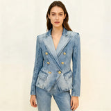 Star New Body Repair Double Buckle Lion Buckle Denim Suit