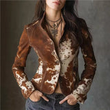 And Autumn 2025 Spring And Autumn Collar Printing Long-Sleeved Jacket Jacket Single Buckle Personality Coat Small