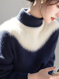 And White Imitation Sting Velvet Sweater Women 2025 Winter New High-End Feeling Super-Good-Looking Half-High Collar Top Knitted