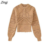 Women Fashion Hollow Out Crochet Knitting Blouse Female Long Sleeve Patchwork Slim Smock Shirts Chic Blusas Tops