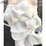 Winter Sexy Knitted Sweater Women White Long Sleeve Loose Warm Tops Female Korean Fashion Elegant Pullover Y2k Clothes