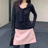 Atmosphere] Temperament Wool Niche Gentle Round Collars On The Shoulder Of The Small Knitted Shirt With Long-Sleeved Knitted