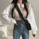 Zingj Plus Size Fat Mm Fake Two T-Shirt Female Splicing POLO Collar Long Sleeve Hoodie Screw Thread Loose Versatile
