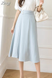 Women's Skirts High Waist Sweet Girl's Mid-calf Skirt Solid Skirts for Women Vintage Long Fashion 2023 Kawaii Summer Women
