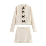 Women's INS Burst Bow Trim Knitted Coat Knitted