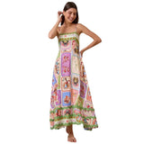 Women's Suspension Printed Vacation Style Sleeveless Dress Lace Decoration