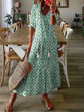 Solid Ruffles Pleated Long Party Dress Women Short Sleeve Loose Casual Dress2025 Autumn V Neck Tassel Hollow Out Dresses 211-1-Outfit