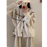 Buckle Loose Retro Sweater Cardigan Women 2025 Autumn And Winter New Round-Necked Collared Flower Knitted