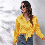 Fashion Button Up Satin Silk Shirt Youth Woman Blouses Cheap and Pretty Blouses Satin Luxury Shirt OL Female