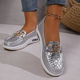 Bottom Round Head Metal Buckle Low Single Shoes Women Large Size Stone Pattern Four Seasons Lazy Happy
